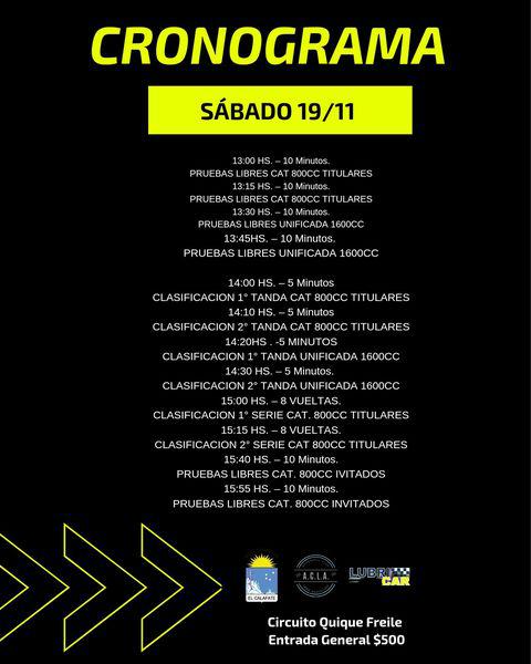 Automovilismo Cronograma Sábado 19 de Noviembre 2022