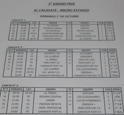 Newcom Grand Prix Fixture domingo 1 de octubre