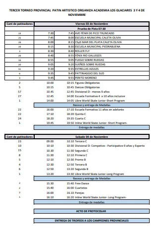 Patín Artístico 3era Fecha Noviembre 2023 Cronograma
