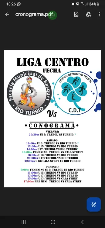 Básquet Liga centro programa de partidos septiembre 2023