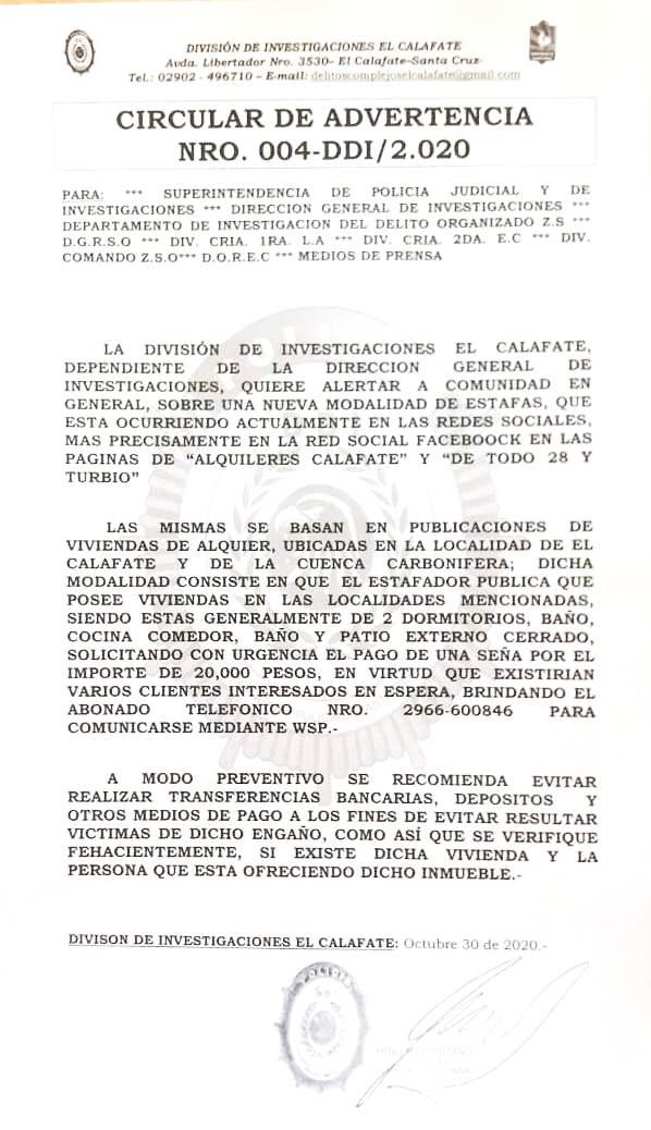 circular por estafas