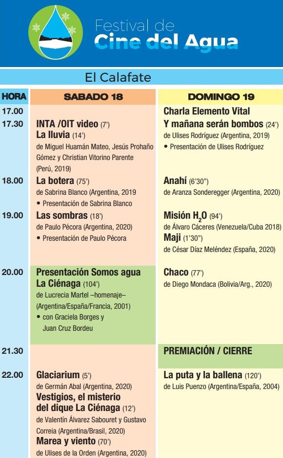Cine del agua-El Calafate sab dom