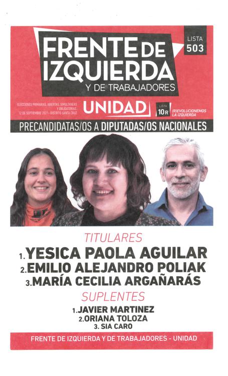 503 FRENTE DE IZQUIERDA Y DE TRABAJADORES - UNIDAD - LISTA 10 R (R)EVOLUCIONEMOS LA IZQUIERDA