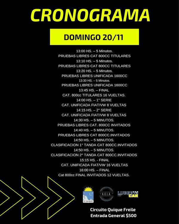 Automovilismo Domingo 20 de noviembre 2022 cronograma