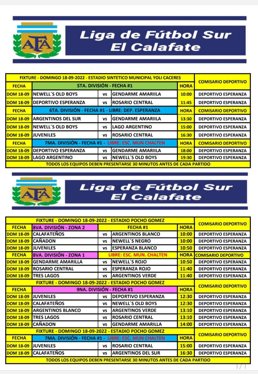 Futbol Programación Inferiores 1era fecha clausura 2022