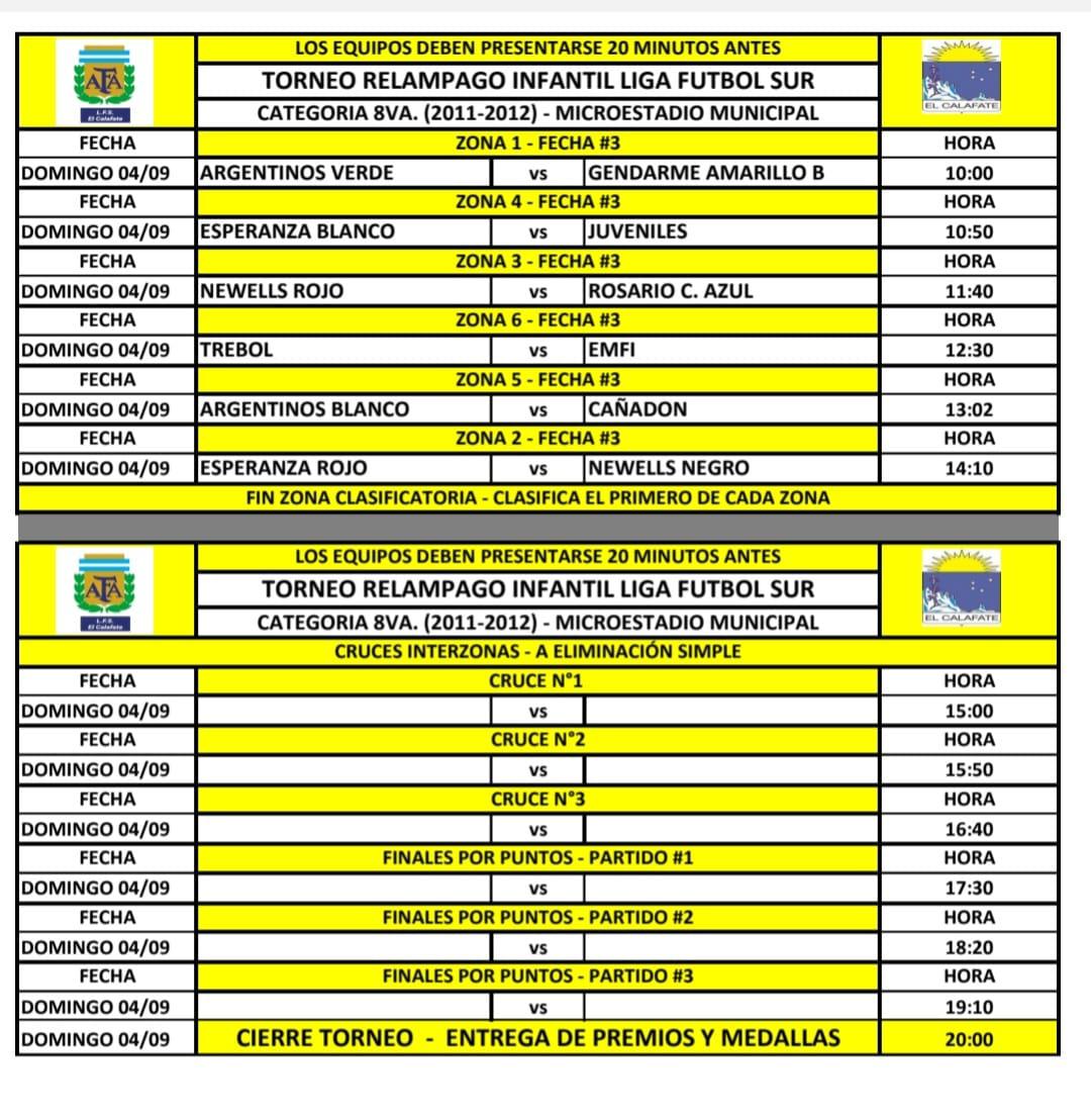 Futsal Infantil 8va División Programación domingo