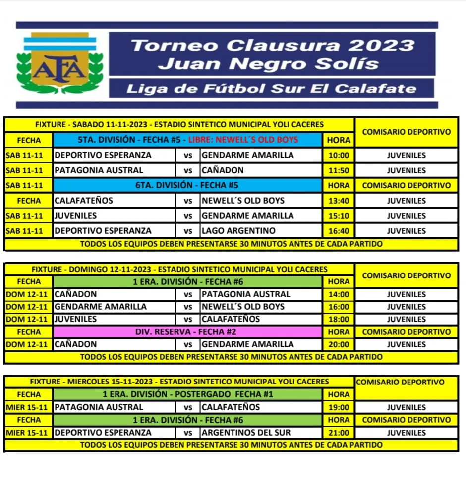 Fútbol Sábado 11 de Noviembre 2023