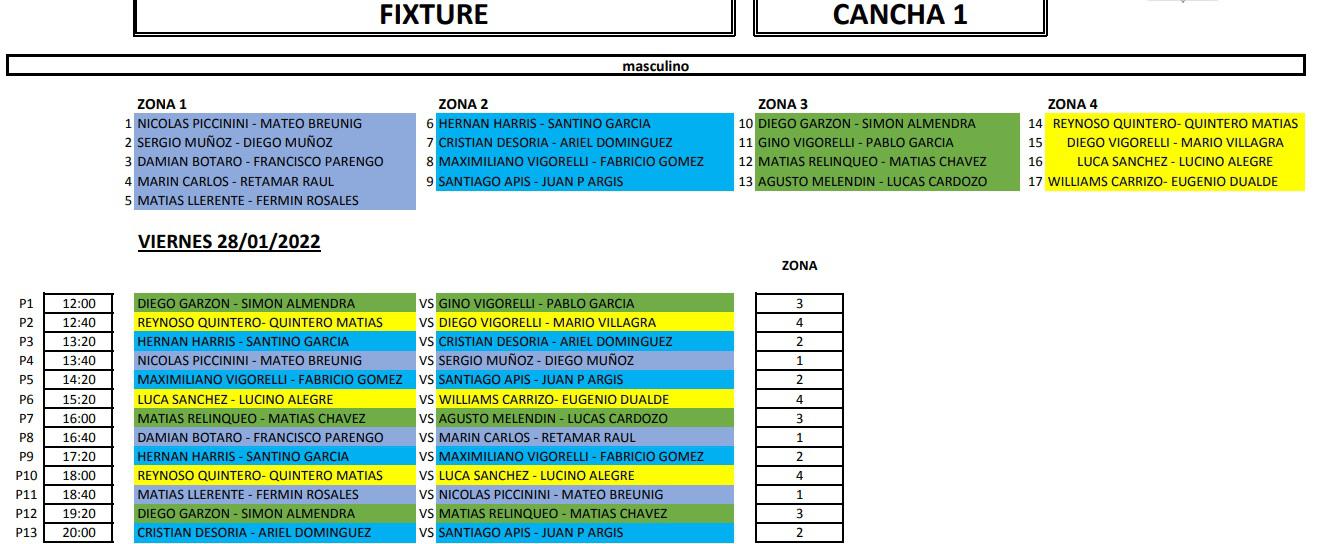 Beach Voley Masculino FNDL 2022 Fixture Viernes