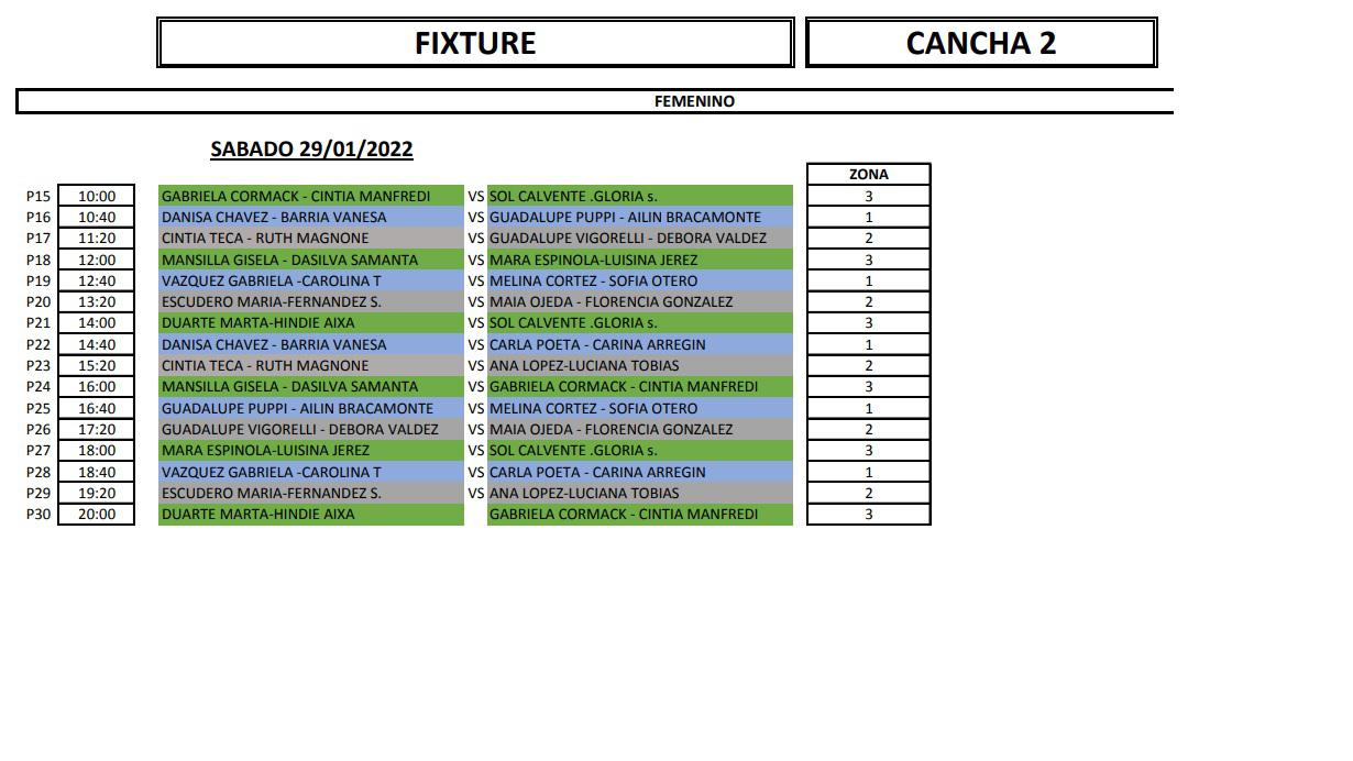 Beach Voley Femenino FNDL Fixture sábado2022