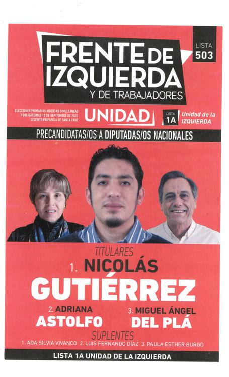 503 FRENTE DE IZQUIERDA Y DE TRABAJADORES - UNIDAD - LISTA 1 A UNIDAD DE LA IZQUIERDA
