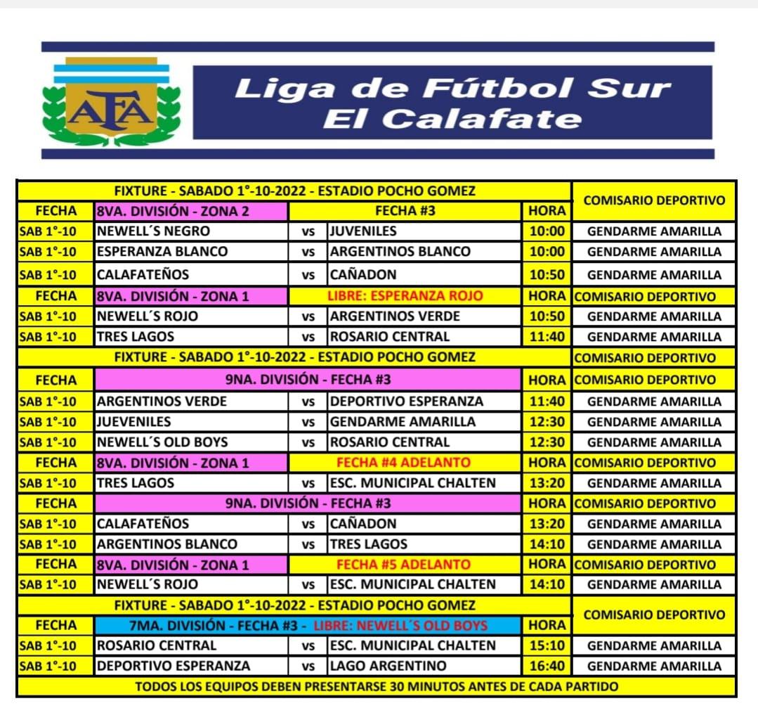 Futbol 3era fecha de Inferiores cronograma del sábado 1 de octubre