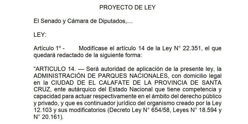 proyecto Ley APN Calafate