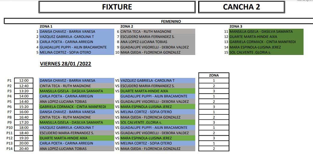 Beach Voley Femenino FNDL Fixture viernes 2022