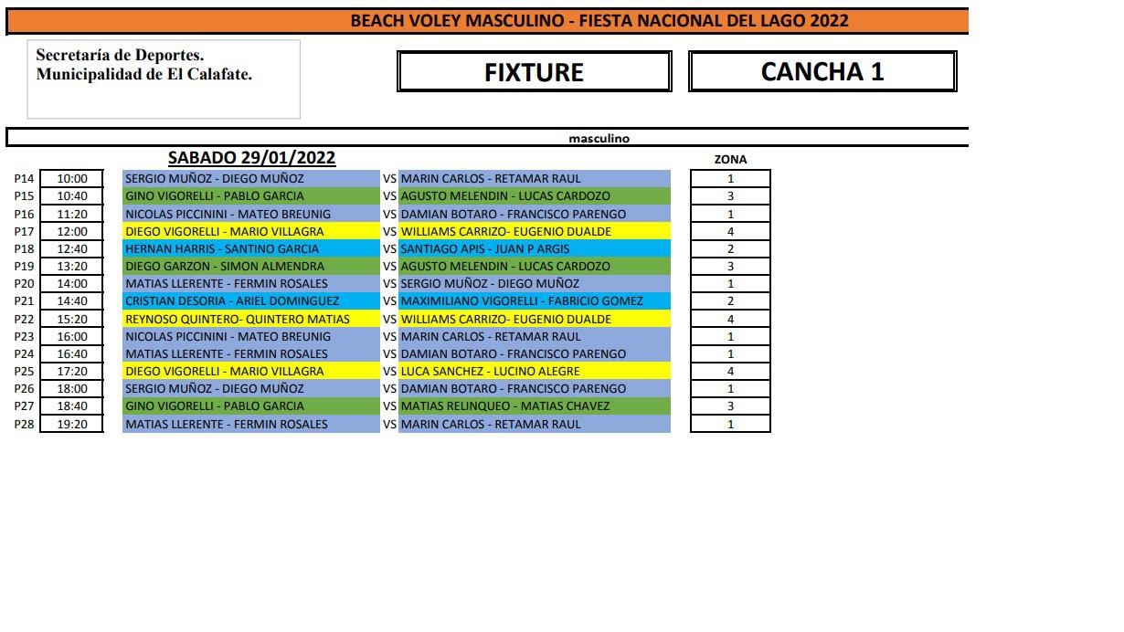 Beach Voley Varones Fixture Día 2 FNDL 2022