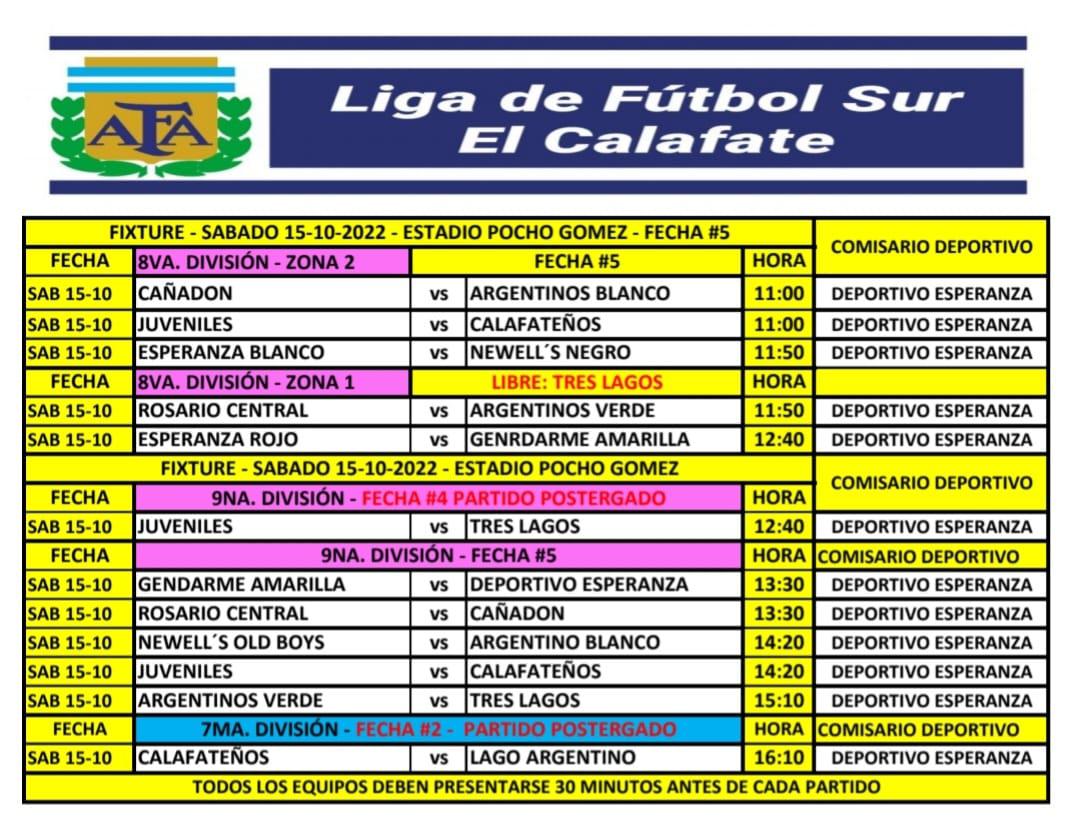 Fútbol programa Sábado 15 de octubre