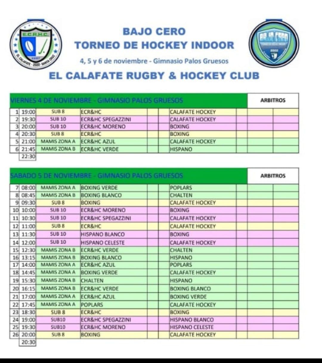 Hockey Pista Bajo Frío programa viernes partidos