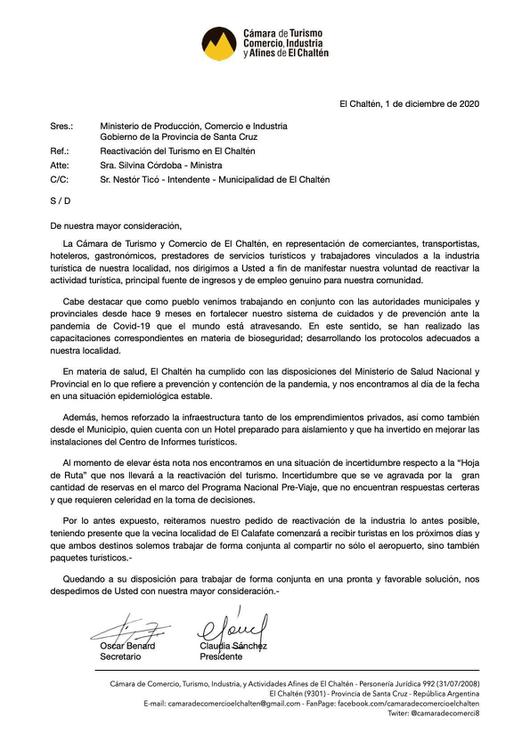 carta camara de comercio