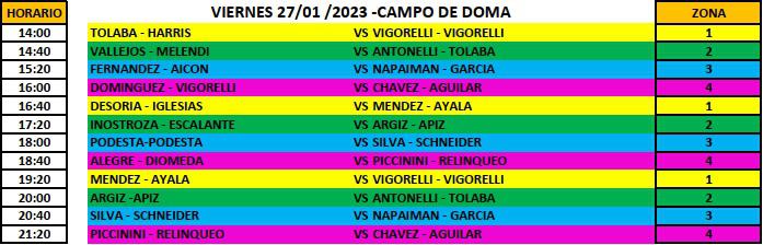 Beach Masculino Partidos viernes 27 2023