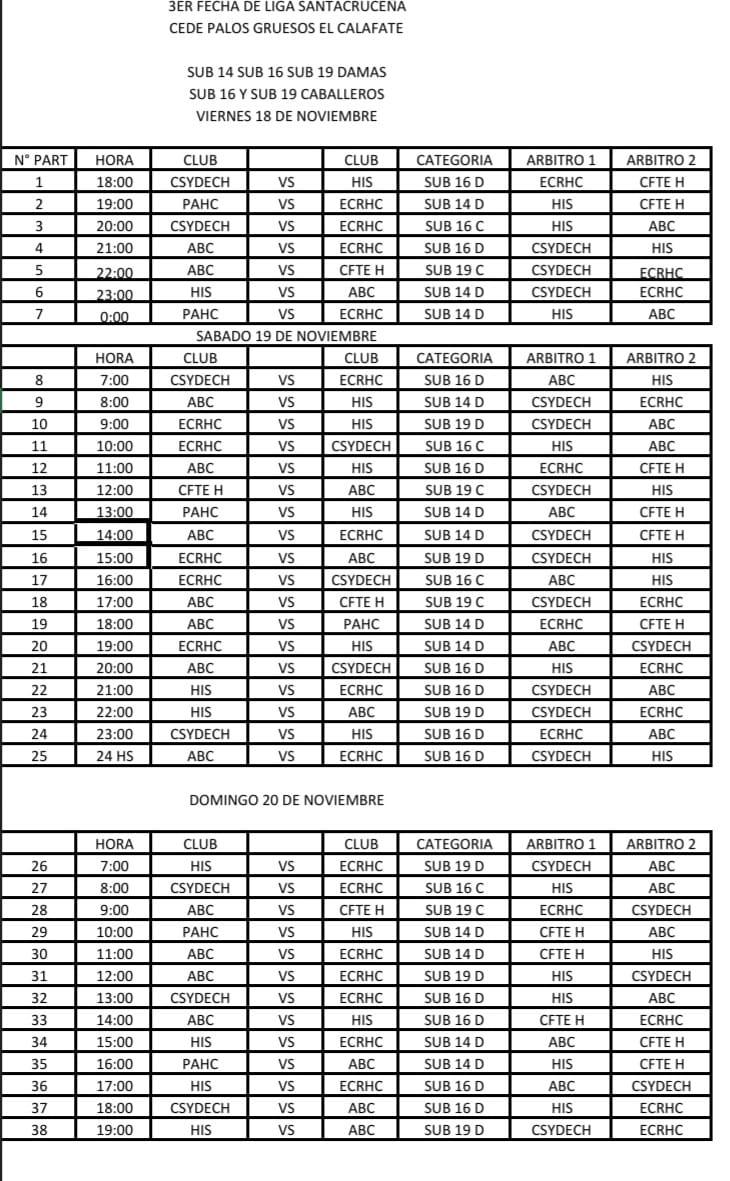 Hockey Pista Cronograma