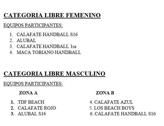 Beach Handball Equipos Marzo 2024