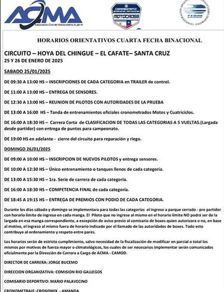 Motocross 4ta fecha programa 2025