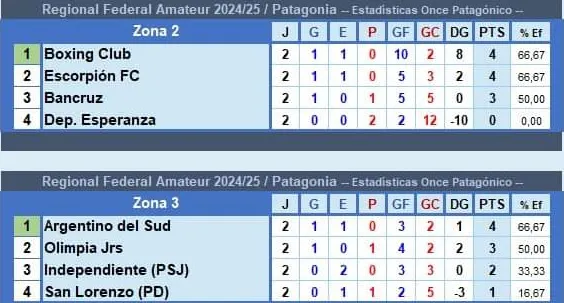 Torneo Federal Amateur Tabla de Posiciones 2da fecha 2024