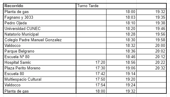 Colectivo Turno Tarde