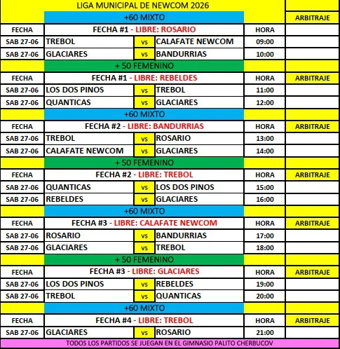 Newcom + 50 femenino y +60 mixto sábado 27