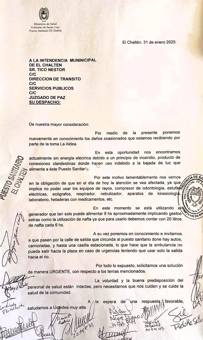 carta puesto saniyario chalten