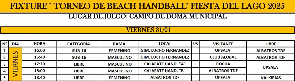 Beach Handball Viernes 31 de enero partidos