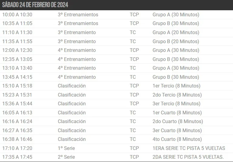 TC 2024 Sábado Cronograma