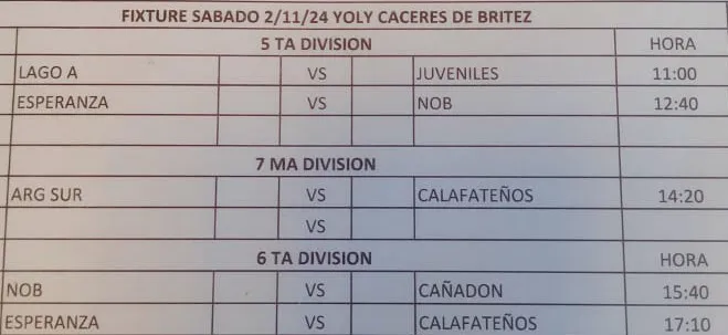 Fixture 5ta, 7ma y 6ta