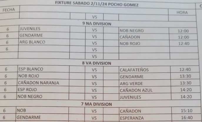 Fútbol 9na, 8va y 7ma División 2024 Partidos 2 de noviembre 2024