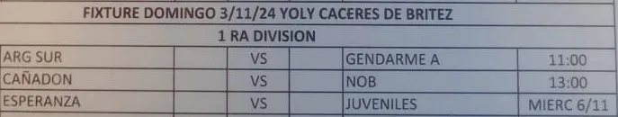 Fixture Primera domingo 3