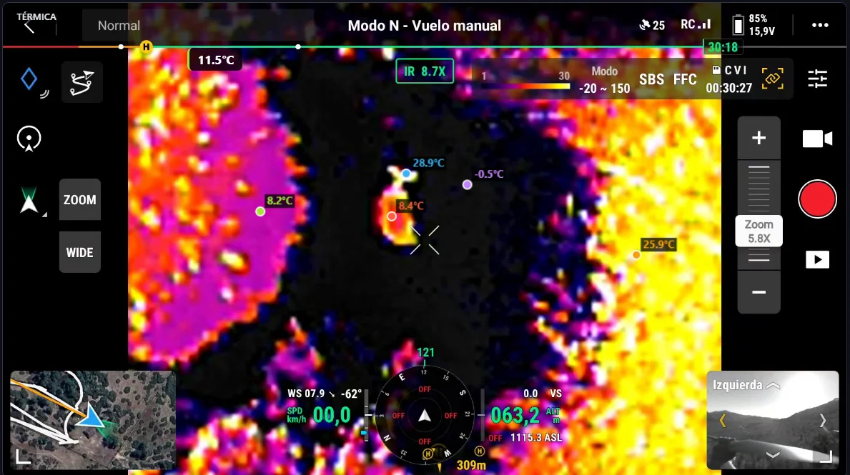 Imagen de huemul con camara termica_ Se distingue las distintas temperaturas del cuerpo segun la escala de colores_ Aplicacion desarrollada por Martin Garret de WCS Argentina_