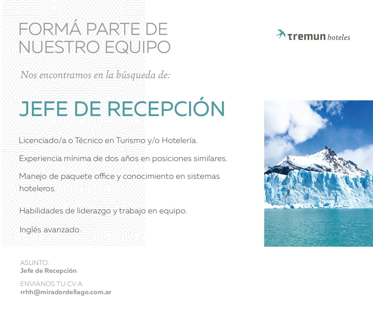 Tremun- jefe de recepcion 03 al 05 sep