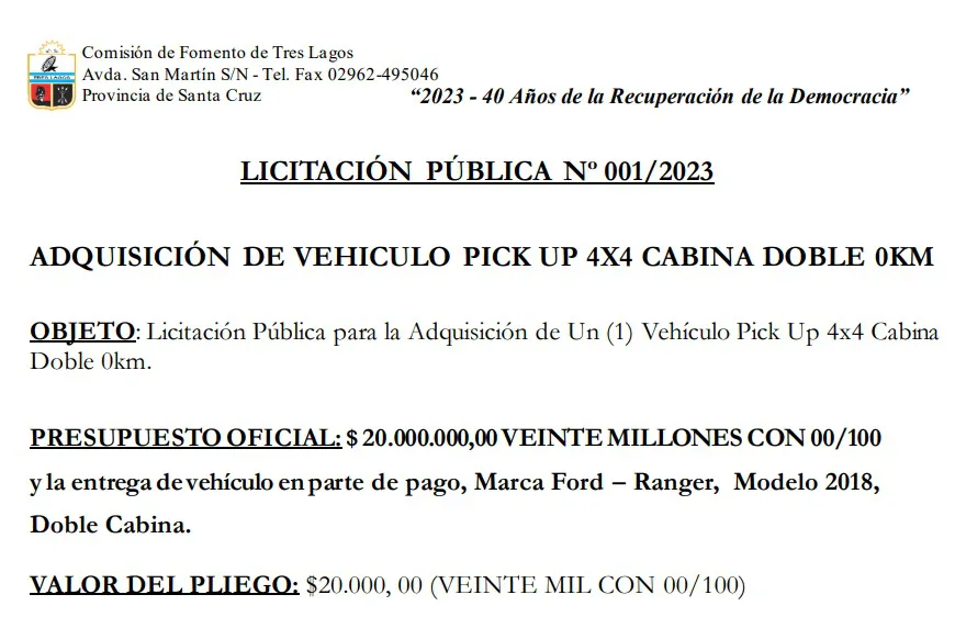 Licitacion Tres Lagos