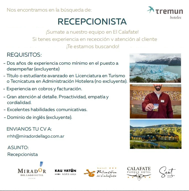 Tremun recepcionista 30 jul al 01 ago
