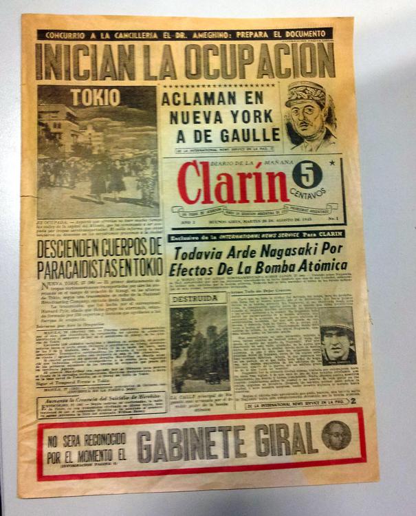 Clarín. Primera Plana. AÑO I, N° 1. BUENOS AIRES, 28 DE AGOSTO DE 1945