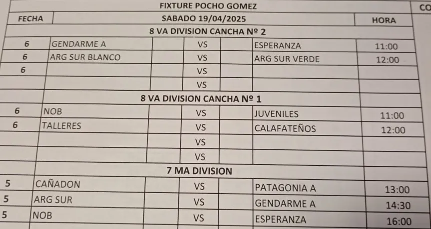 Fútbol 5ta 6ta y 1era fecha