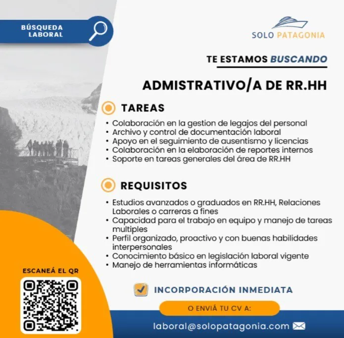Solo Patagonia-Administrativo de RRHH 03 al 05 feb
