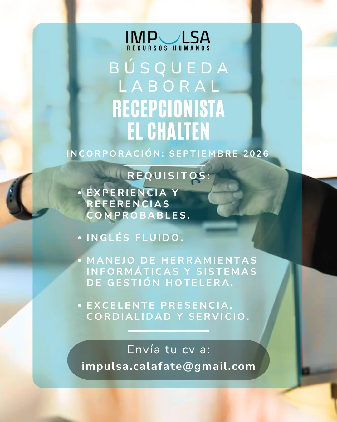Impulsa- recepcionista Chaltén 03 al 09 jul
