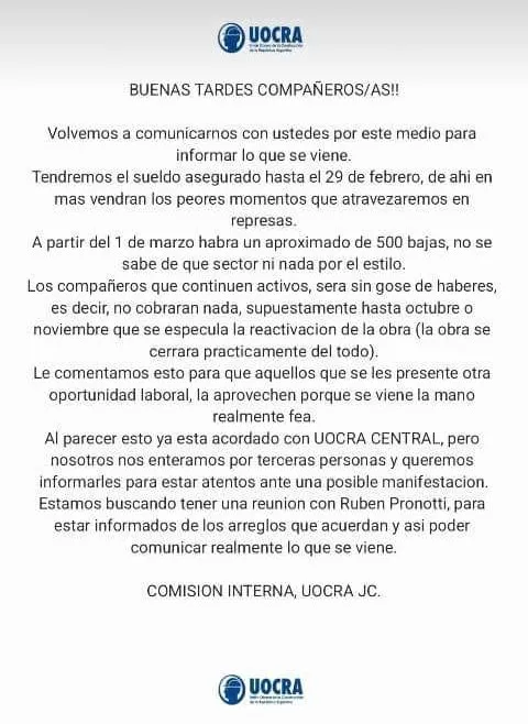 Comunicado UOCRA