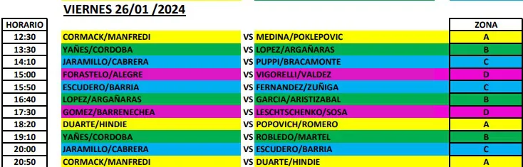 Beach Voley femenino Programa del día viernes 26 de enero 2024